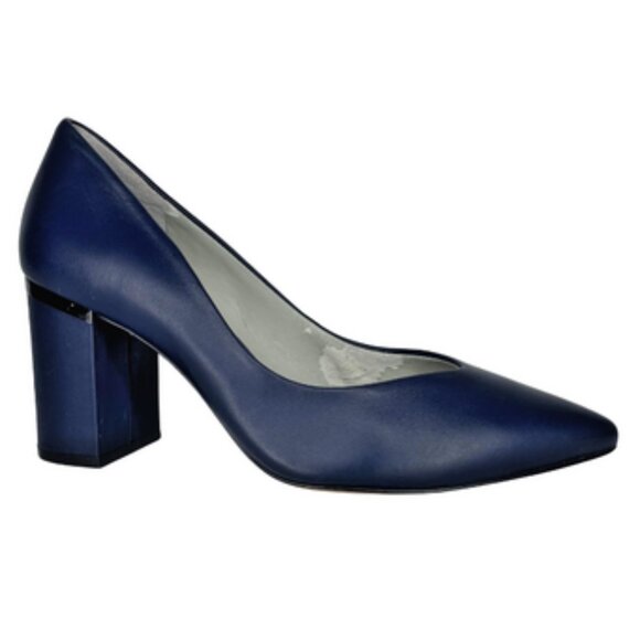 1. State Saffire Blue Pointed Toe Leather Block Pump Heel Office Career Sz 7M - Picture 1 of 10
